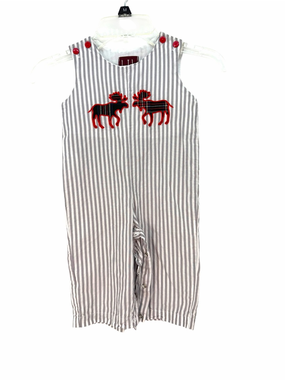 Cactus Gray-and-White Striped Baby Romper with Red Accents moose appliqué